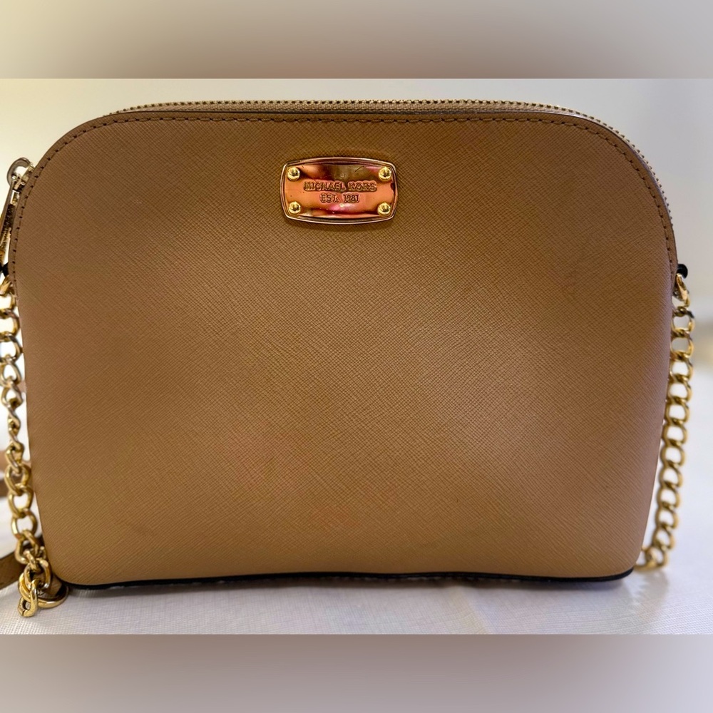 Michael Kors Tan Gold Crossbody Bag with Dome Shape
